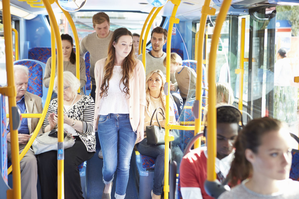 Interior of the bus with passengers